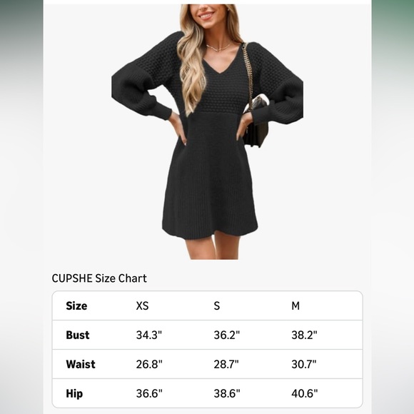 Cupshe Black Long Sleeve Knit Dress Size XS - Picture 10 of 11